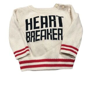 Gap Kids Cream Cotton Ribbed Knit Sweater Sz 6-12 Mths Red Stripe Graphic Cozy
